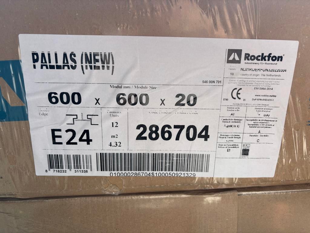 Rockfon Pallas doorzak 600x600x20mm. 47,52m2, Doe-het-zelf en Verbouw, Platen en Panelen, Ophalen, Nieuw, Overige materialen, 20 tot 50 mm