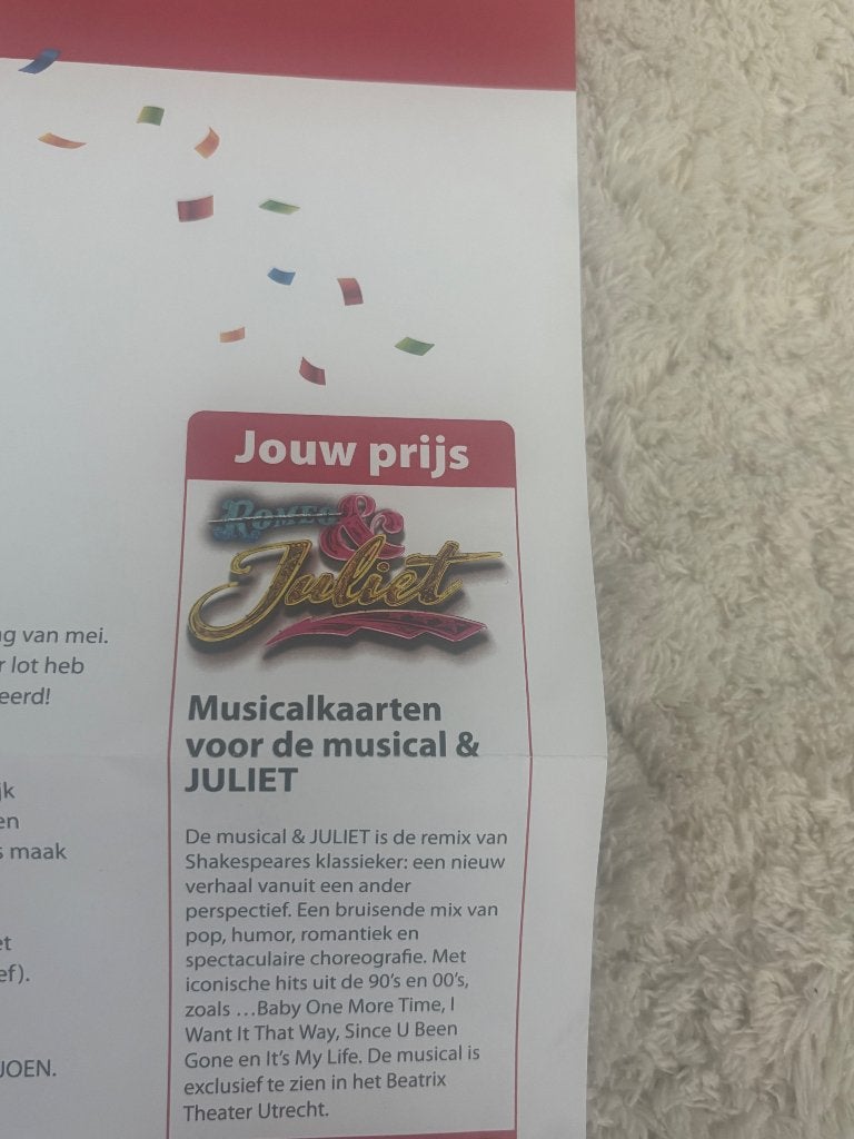 2 kaarten musical & Juliet, Tickets en Kaartjes, Twee personen, Oktober
