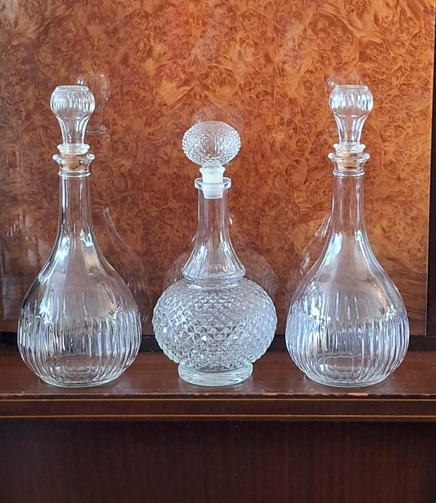 Set van drie brocante glazen karaffen (ongebruikt), Ophalen of Verzenden