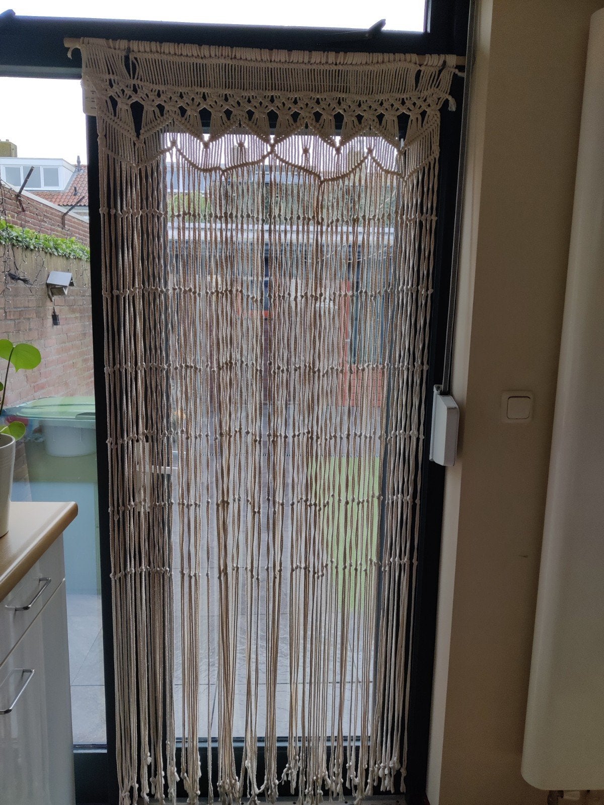 Macrame Vliegengordijn Ecru - Handgemaakt, Huis en Inrichting, Ophalen, Crème, Katoen, Vliegengordijn