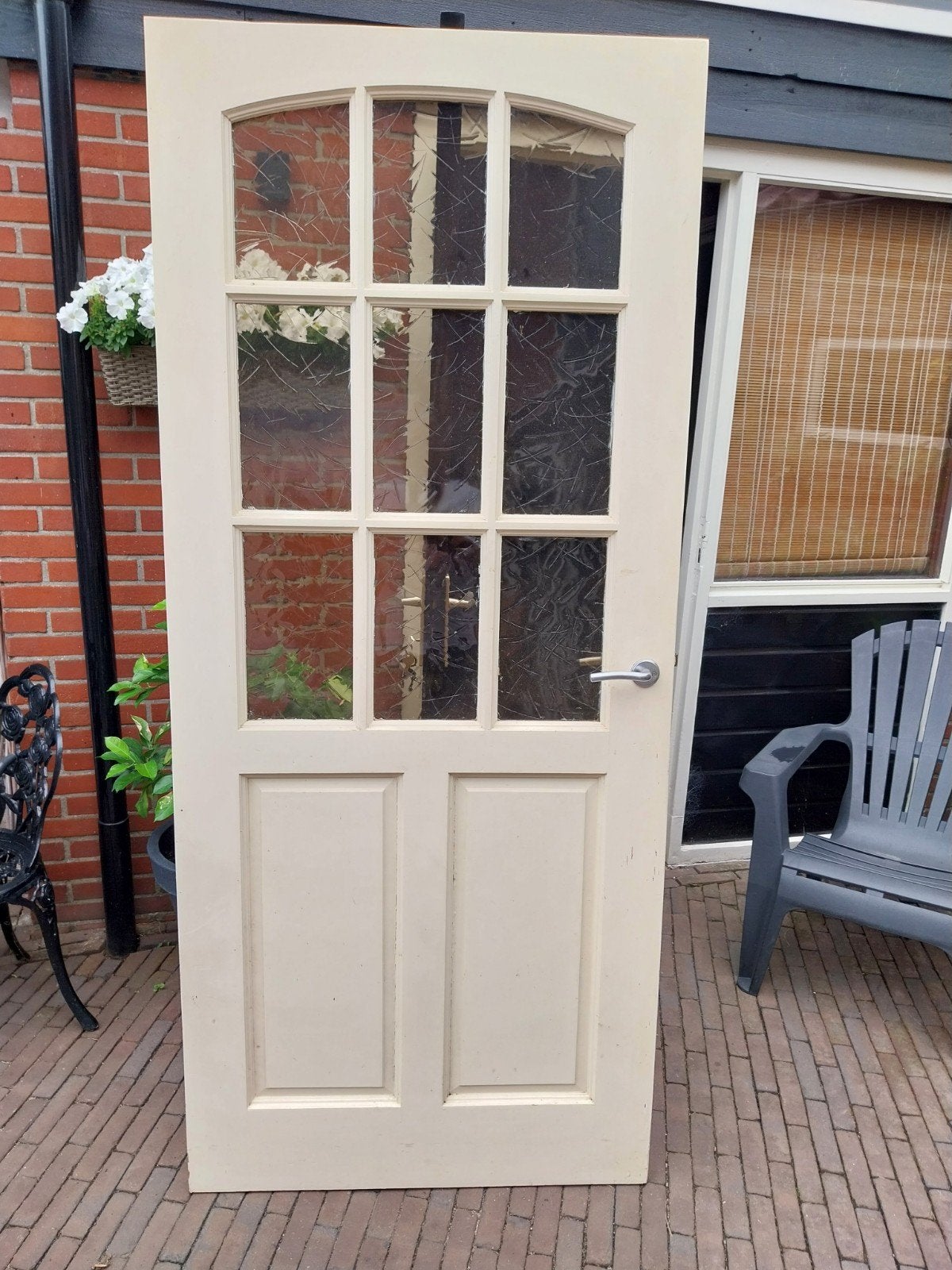 Crème binnendeur met Glaspanelen - Klassiek Design, Doe-het-zelf en Verbouw, Deuren en Horren, Ophalen, Gebruikt, 80 tot 100 cm