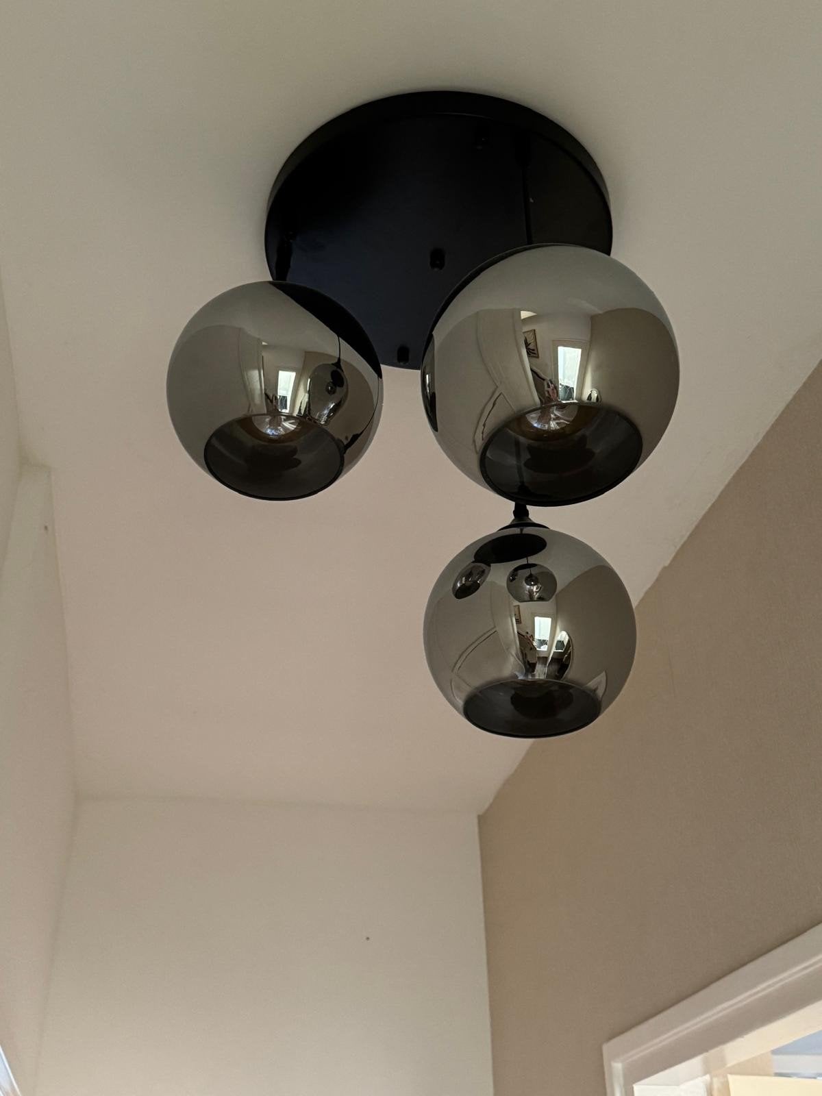 Moderne plafondlamp met 3 rookglazen bollen, Modern, Industrieel, Zo goed als nieuw, Glas, E27 (groot)