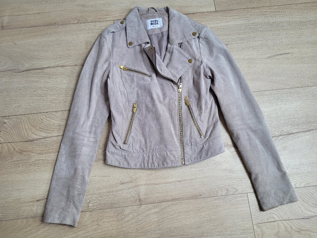 VERO MODA beige suède leren jasje maat XS ~ LL0030, Vero Moda, Beige, Ophalen of Verzenden, Zo goed als nieuw