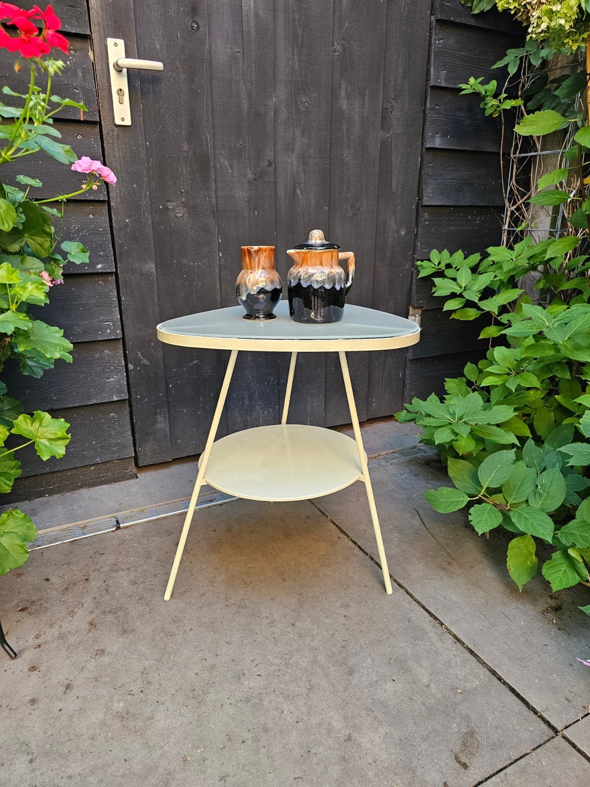 Vintage IKEA Ulsberg bijzettafel–Design Unit 10–Wit/Matglas, Minder dan 55 cm, Metaal of Aluminium, Overige vormen, Ophalen