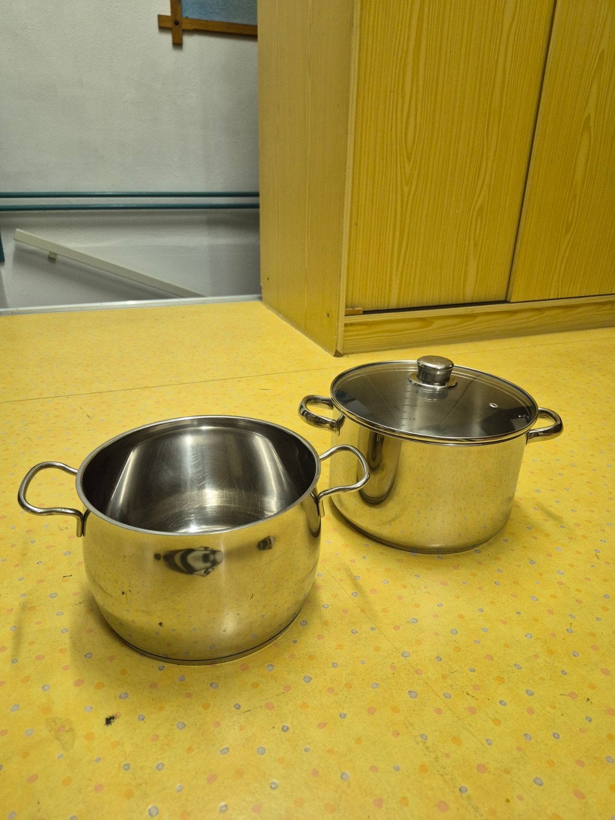 Set van 2 RVS Kookpannen met Deksel - Gebruikt, Huis en Inrichting, Gebruikt, Pannenset, Ophalen of Verzenden, Rvs