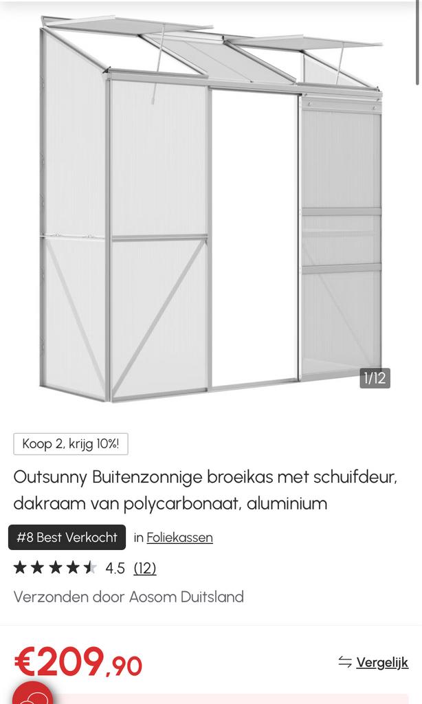 Tuinkas 192x68x165h, Tuin en Terras, Kassen, Nieuw, Glas, Ophalen