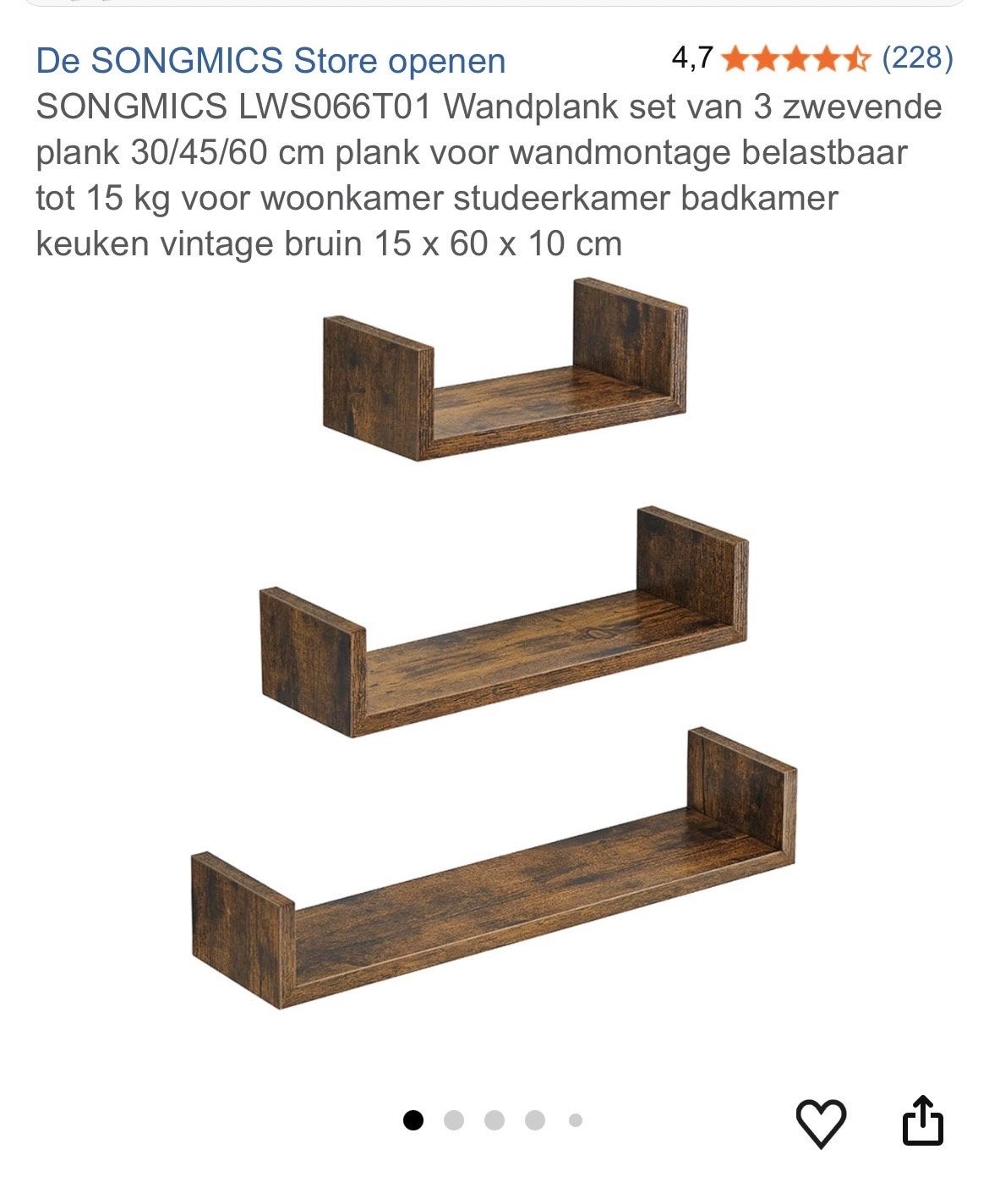 SONGMICS LWS066T01 Wandplank set van 3 zwevende planken, Ophalen of Verzenden, Nieuw