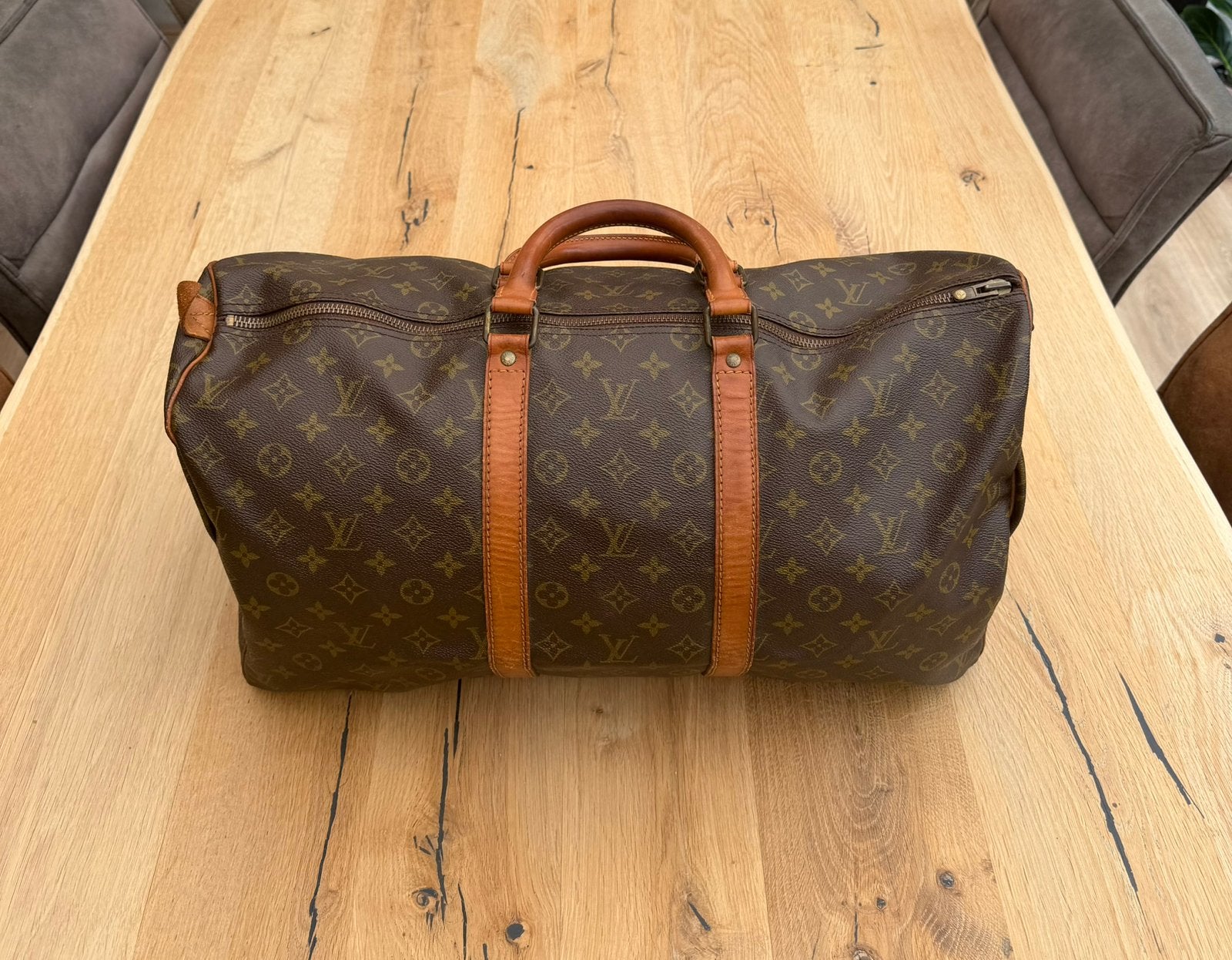 Louis Vuitton Keepall 50 Reistas, 40 tot 60 cm, 30 cm of meer, Bruin, Minder dan 35 cm