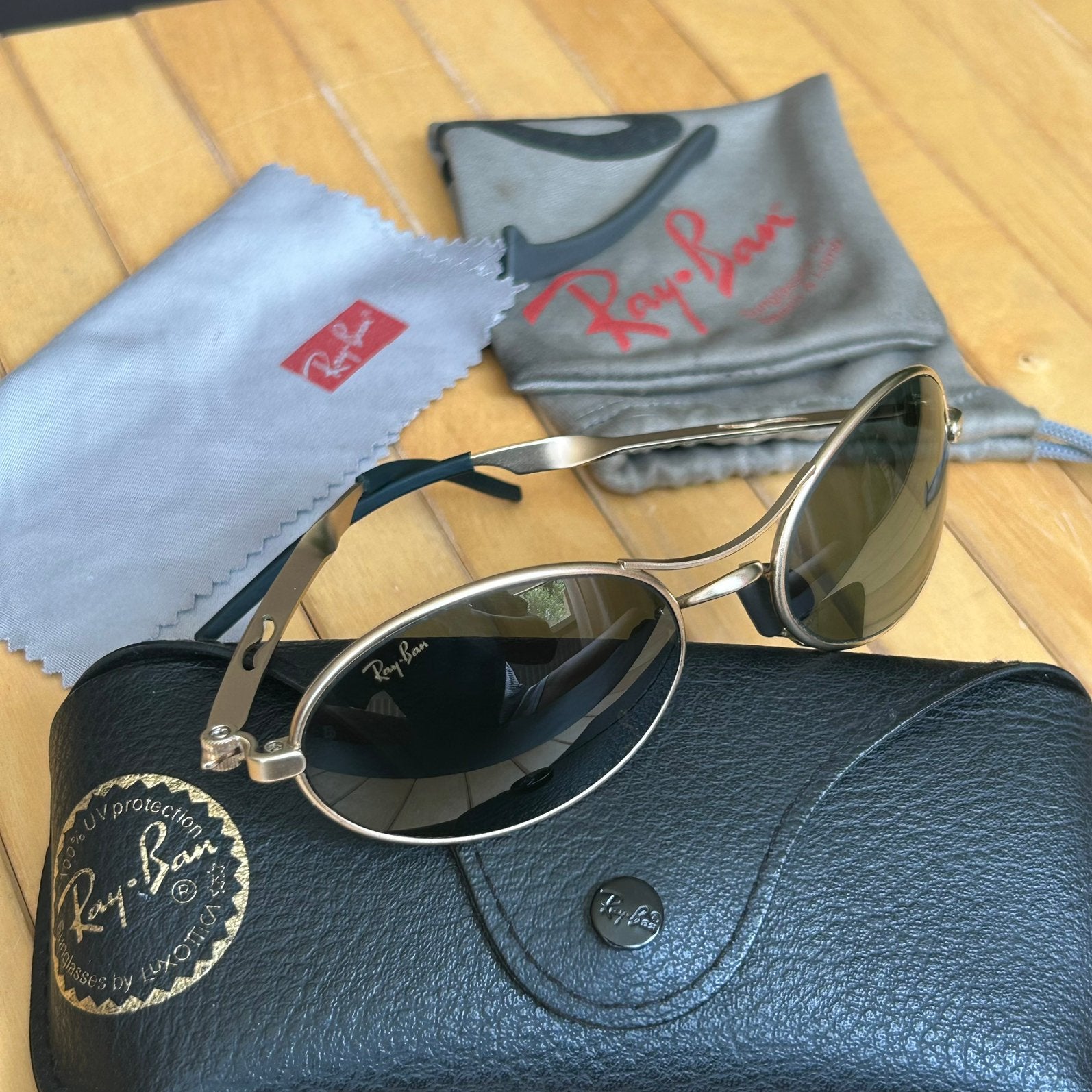 Vintage Ray-Ban Orbs Ellipse Bausch & Lomb – Goud / Zwart, Zonnebril, Overige kleuren, Ophalen of Verzenden, Zo goed als nieuw