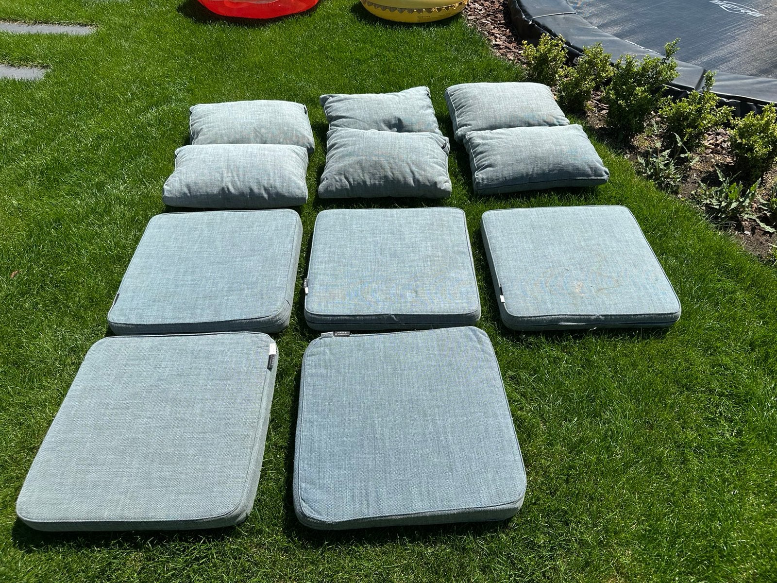 Tuinkussens - grijs /blauw - 60x60 & 60x40, Ophalen, Gebruikt, Wicker