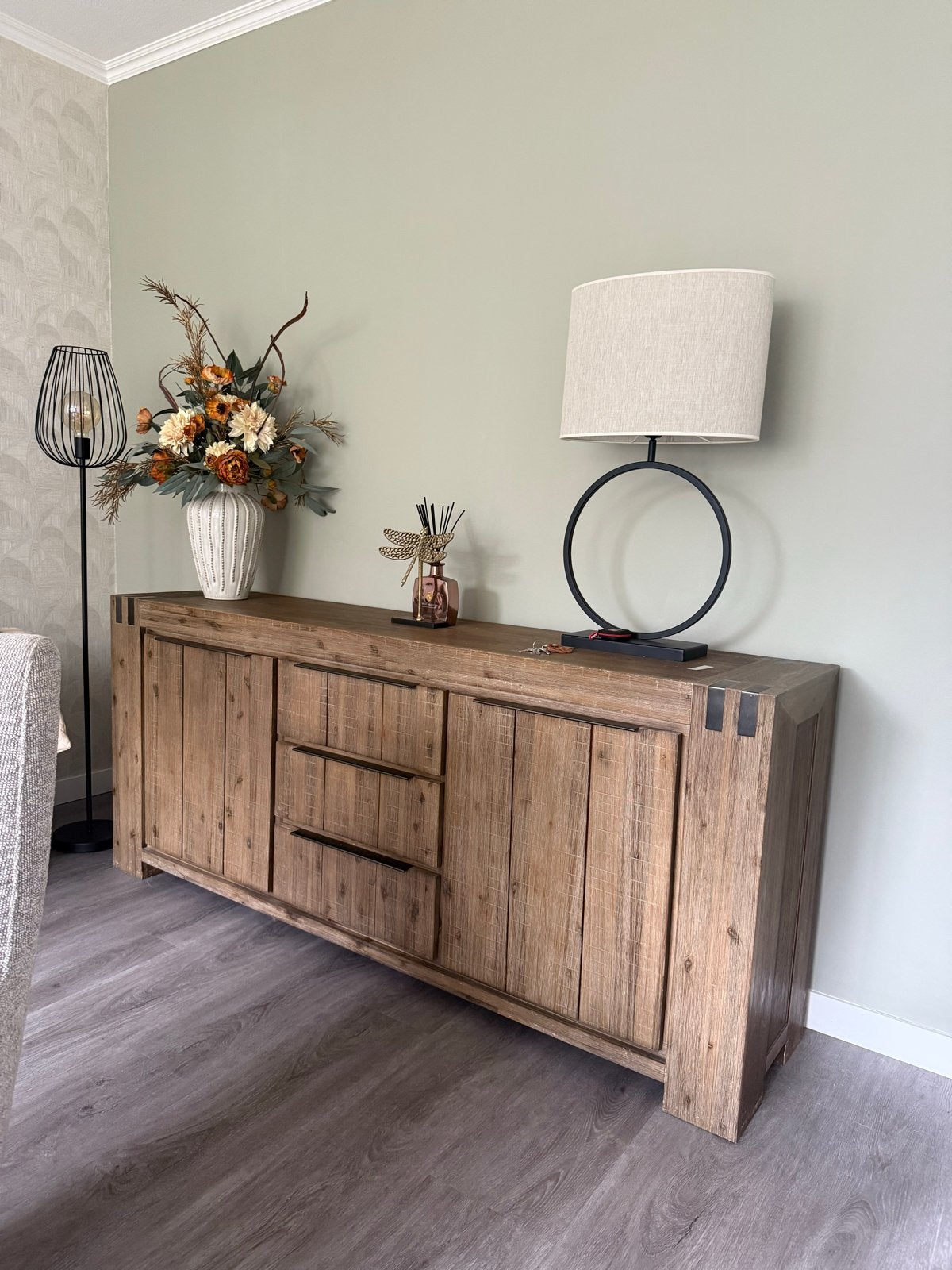 Robuust houten dressoir met lades en deuren, Ophalen, Gebruikt, 150 tot 200 cm, Hout