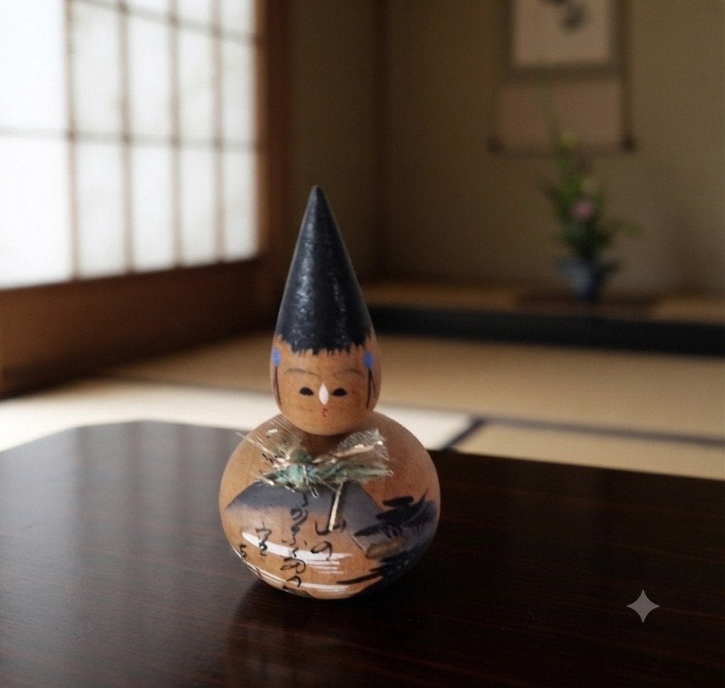 Vintage gesigneerde Arima-Fude kokeshi, Hout, Handgemaakt, Verzenden, Japan