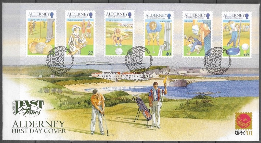 ALDERNEY FDC serie Golf 2001, Verzenden, Postfris, Sport