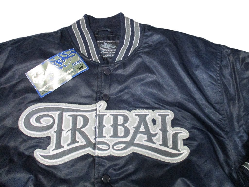 TRIBAL SATIN BOMBER JACKET NAVY BLUE large, Info@taurusvintage.nl, Blauw, Nieuw, Ophalen of Verzenden