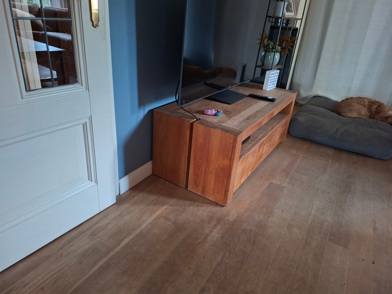 Massief houten tv-meubel met lade, Modern, Robuust, 100 tot 150 cm, Teakhout, Ophalen of Verzenden