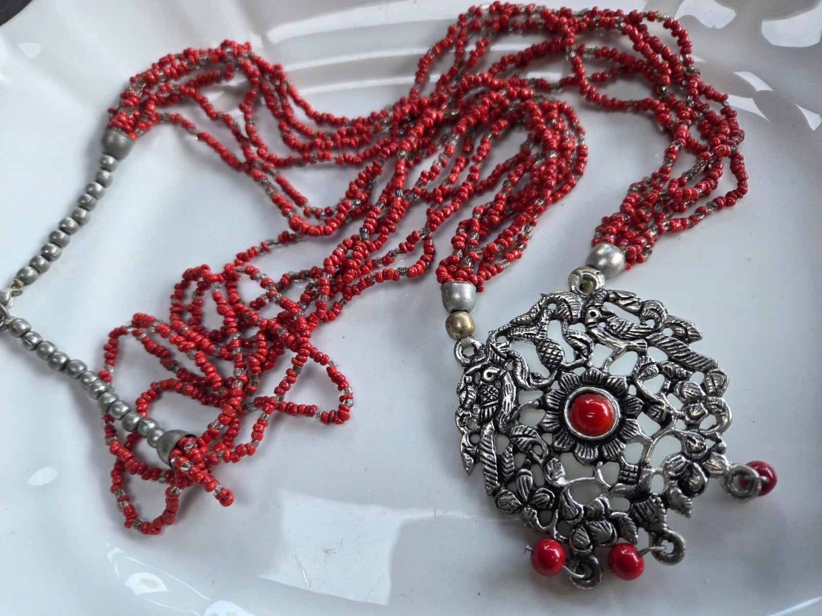 vintage oosterse ketting koraal, Verzenden, Zo goed als nieuw, Rood, Steen of Mineraal