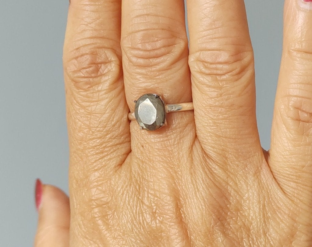 zilveren ring met natuurlijke Gouden Pyriet steen zilver 925, 18 tot 19, O.T., Nieuw, Ophalen of Verzenden