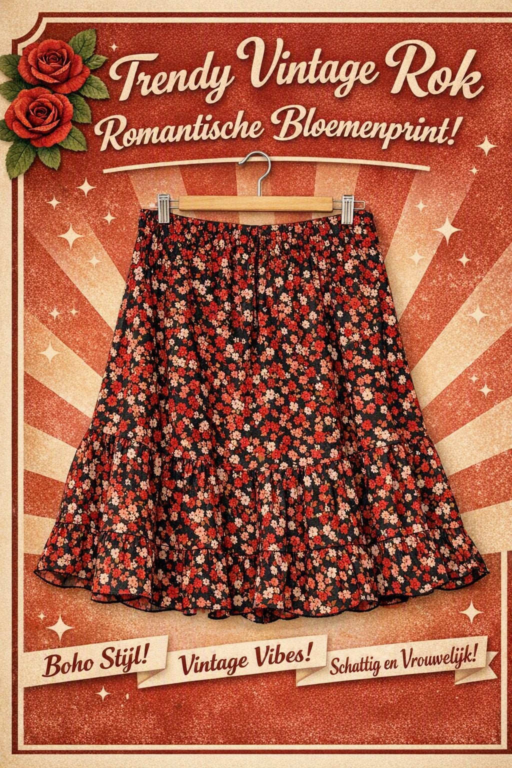 Esprit strokenrok rood bloem boho XL/42 zgan, Maat 46/48 (XL) of groter, Ophalen of Verzenden, Zo goed als nieuw, Boven de knie