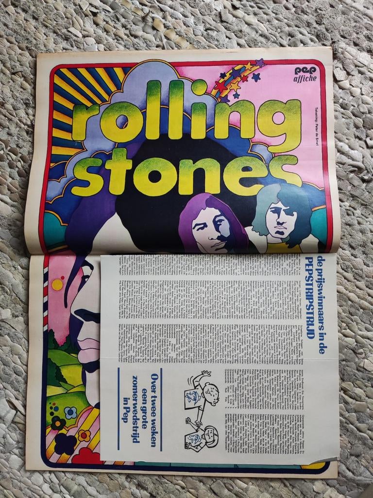 Poster Rolling Stones in Pep 1972, Ophalen of Verzenden, Gebruikt, Poster, Artwork of Schilderij