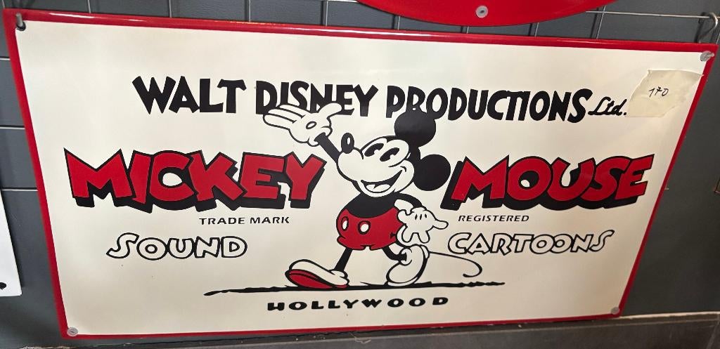 emaille reclamebord mickey mouse, Ophalen of Verzenden, Nieuw, Reclamebord