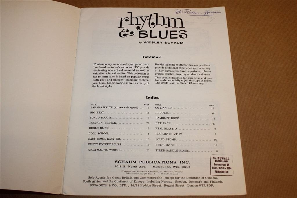 Rhythm & Blues Book 1 — Schaum, Bladmuziek voor Piano 1967, Gebruikt, Ophalen of Verzenden, Blues, Artiest of Componist