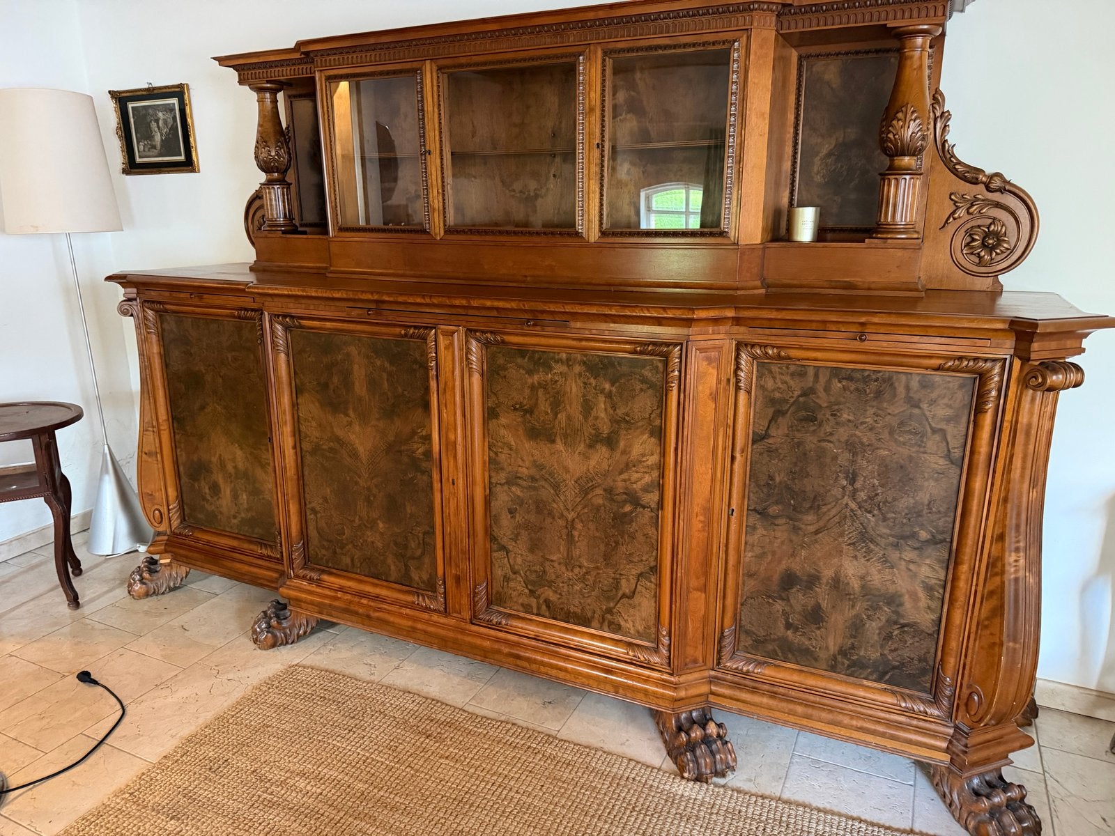 Antiek dressoir met 19e eeuws vitrinekast -  houtsnijwerk, Antiek en Kunst, Ophalen