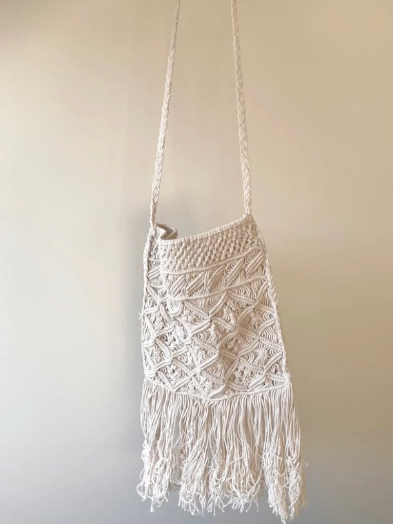 Vintage cream handmade boho crochet bag, Ophalen of Verzenden, Gebruikt, Wit, Overige merken