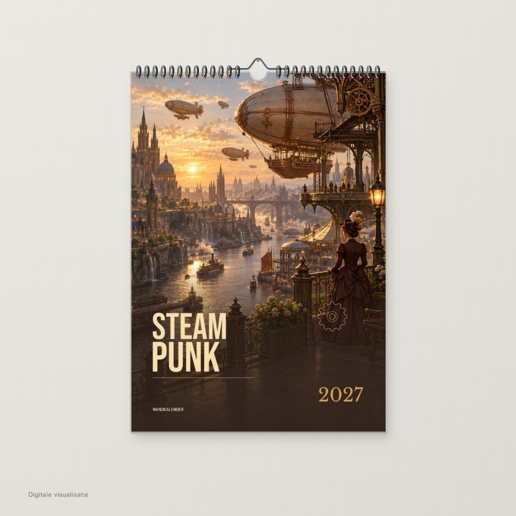 Steampunk - koper en stoom kalender 2027 - A3, Contact@epicprints.nl, EpicPrints, Roggebotstraat 5, Nieuw