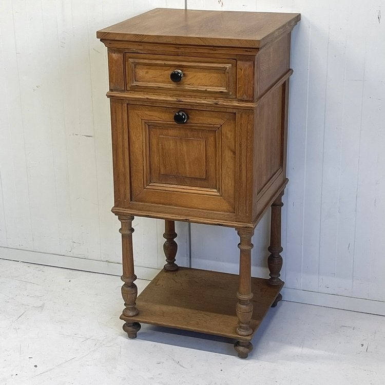 Antiek hoog Frans brocante nachtkastje eiken halkastje hout, Ophalen, Gebruikt, Minder dan 45 cm, Onbekend