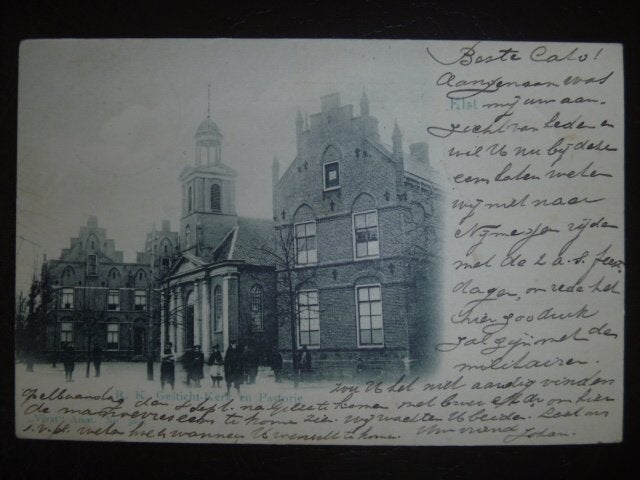 Ansichtkaart Elst. Gestichtskerk en pastorie. 1902, Ophalen of Verzenden, Voor 1920, Gelopen, Gelderland