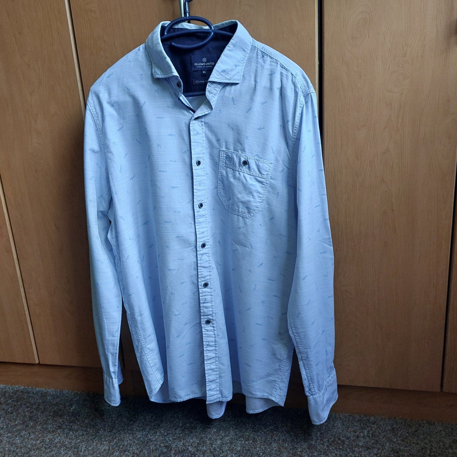 Herenoverhemd Fellows United, Blauw, Ophalen of Verzenden, Zo goed als nieuw, Halswijdte 43/44 (XL)