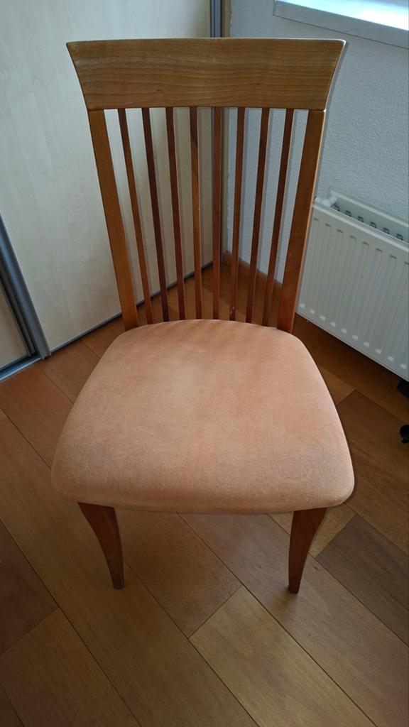 Gratis 6 kersenhouten eetkamerstoelen, Ophalen, Gebruikt, Bruin, Vier