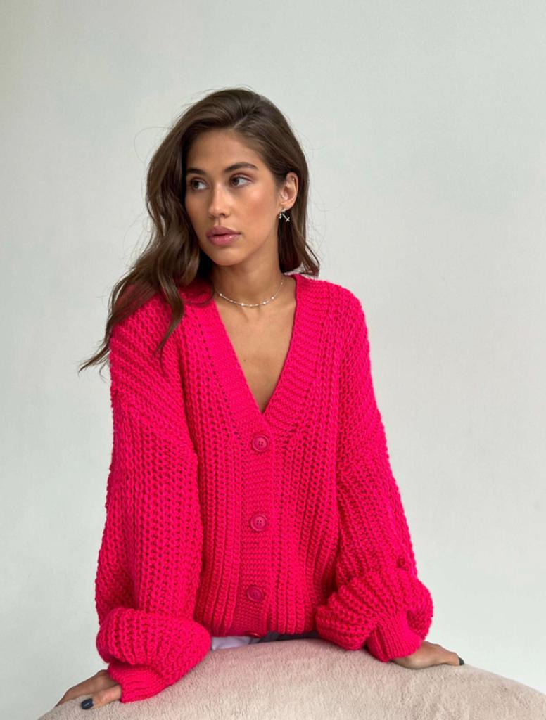 Charmstore oversized grofgebreid vest – fuchsia/hot pink, Ophalen of Verzenden, Zo goed als nieuw, Maat 42/44 (L), Roze