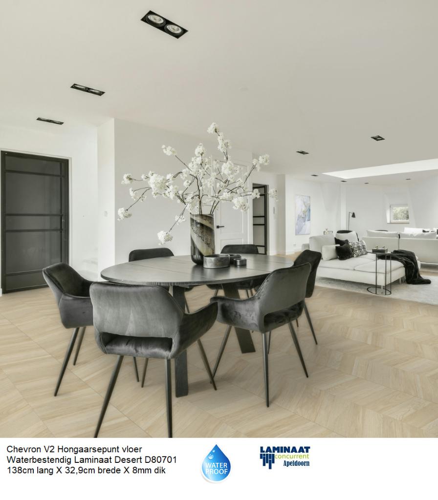 Waterbestendig Chevron Hongaarsepunt laminaat Desert oak, Chevron Hongaarsepunt laminaat waterbestendig, Crème, 75 m² of meer