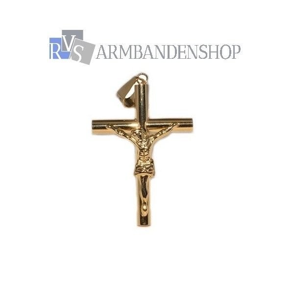 gouden kruis hanger "Jezus" kruishanger van RVS goud, Overige materialen, Nieuw, Ophalen of Verzenden, Kruis of Symbool