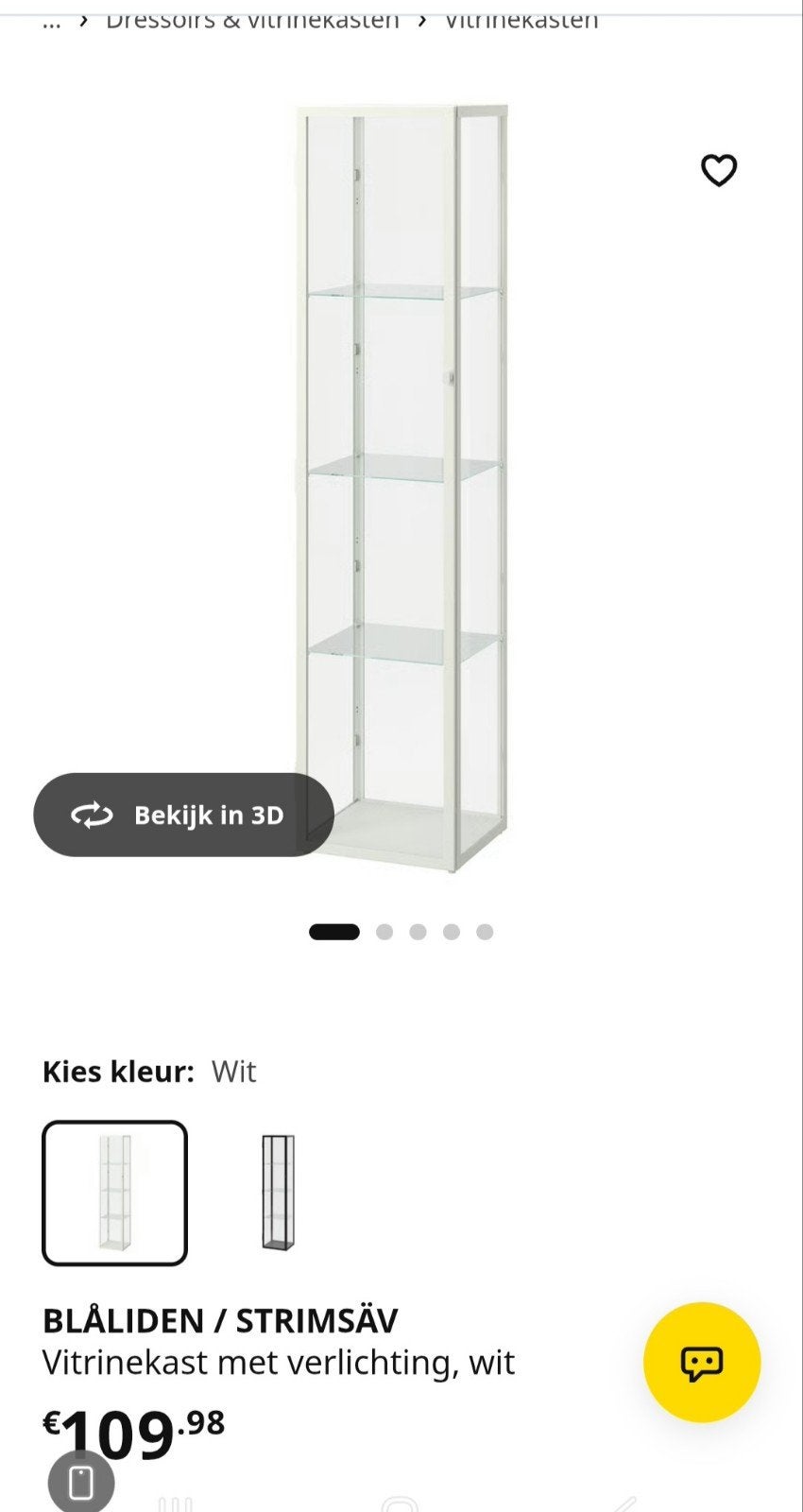 IKEA BLÅLIDEN / STRIMSÄV Vitrinekast met verlichting, wit, Ophalen, Met plank(en), 50 tot 100 cm, Zo goed als nieuw