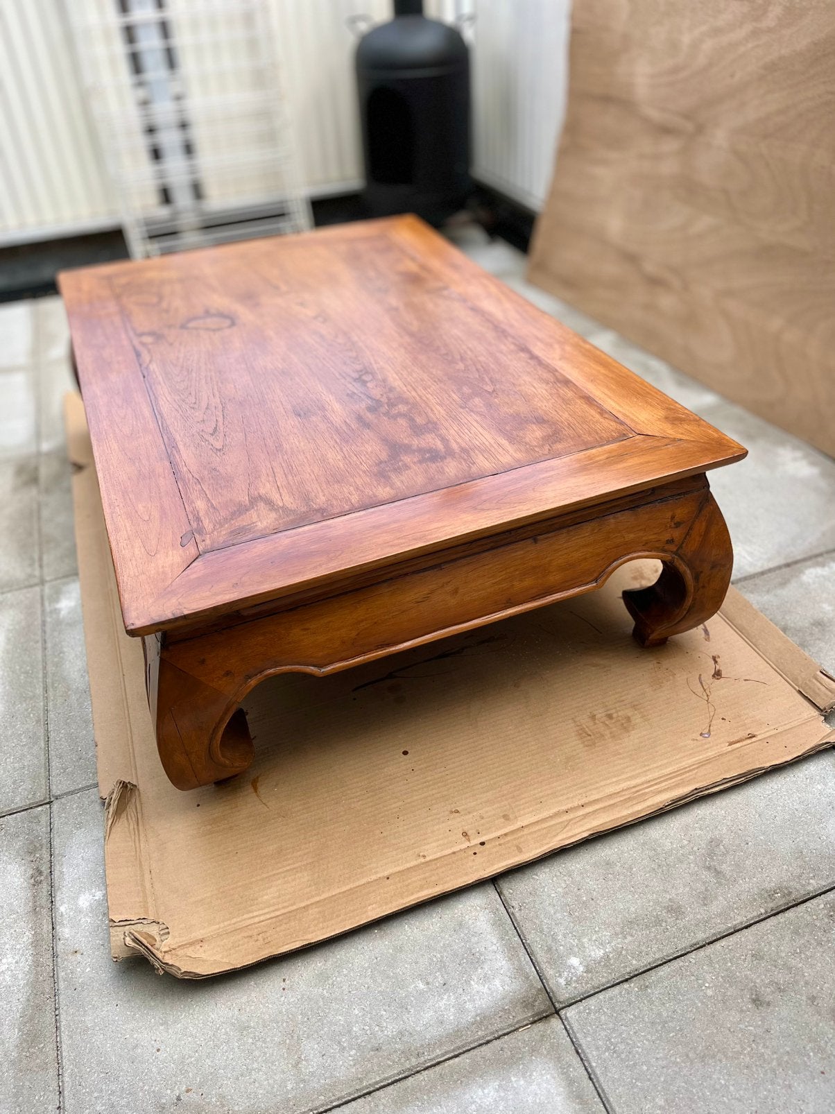 Prachtige, gerestaureerde opiumtafel (teak), Huis en Inrichting, Ophalen, 100 tot 150 cm, Teakhout, 50 tot 100 cm
