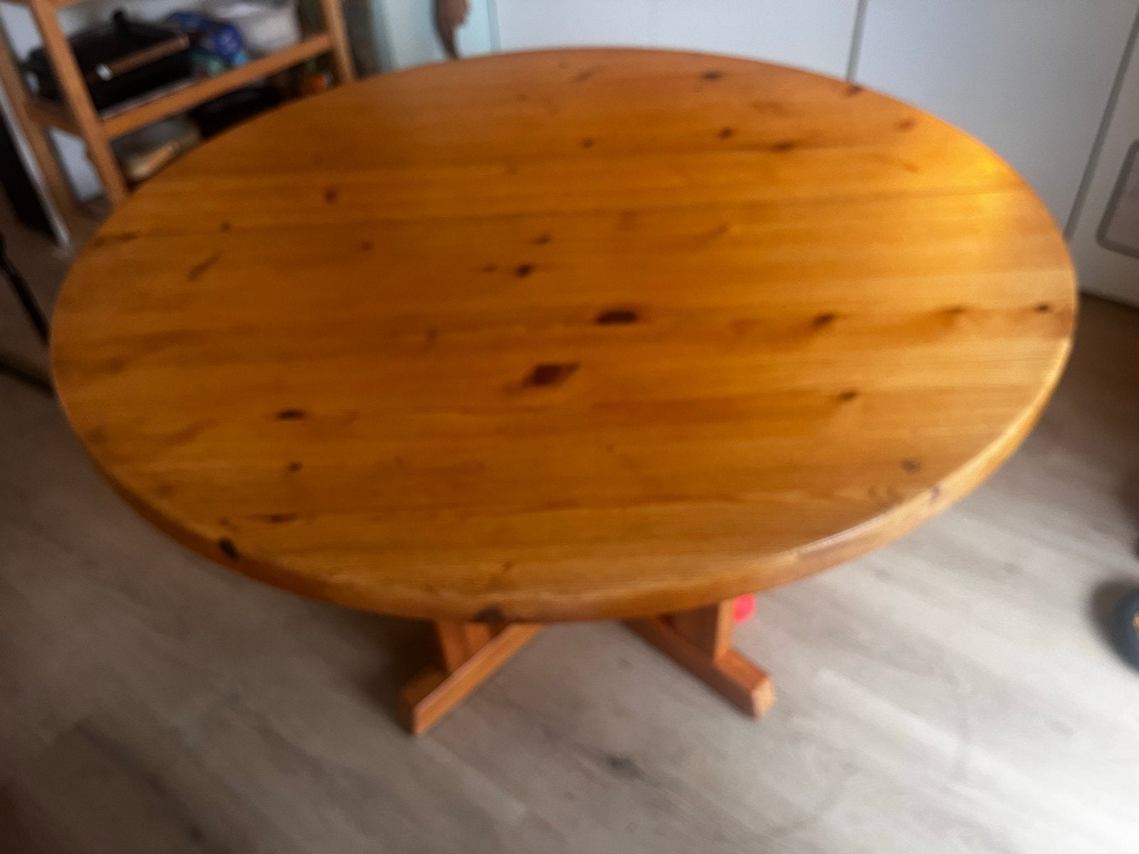 Ronde eettafel van grenenhout 120cm - uitschuifbaar (240cm), Ophalen, Gebruikt, 100 tot 150 cm, Rond
