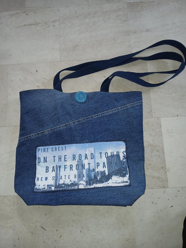 7) Denim tas / van jeans Spijkerbroek & overhemd voering, Sieraden, Tassen en Uiterlijk, Ophalen of Verzenden, Nieuw, Blauw, Schoudertasje