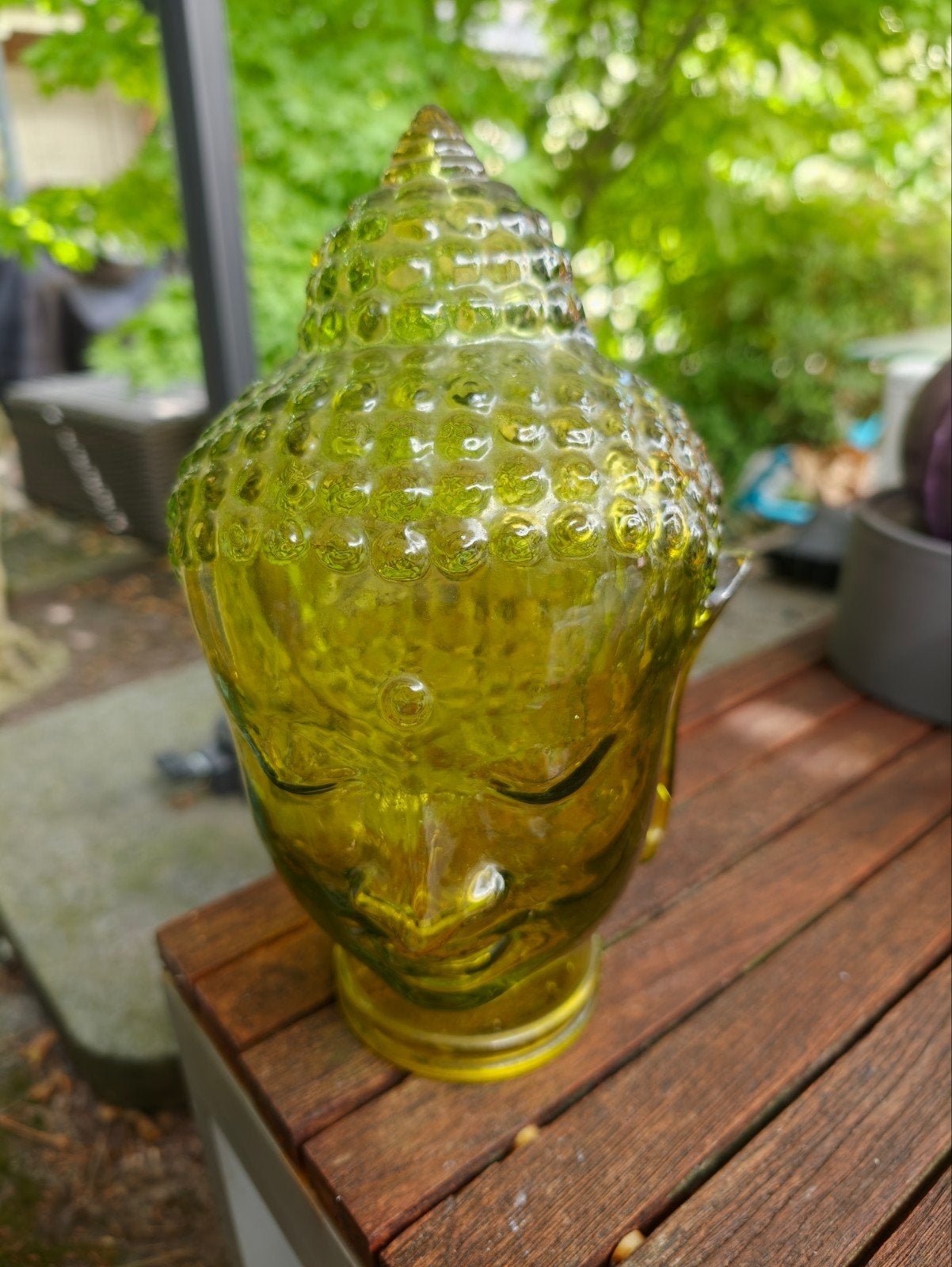 Groot groen glazen Boeddha hoofd, Ophalen of Verzenden