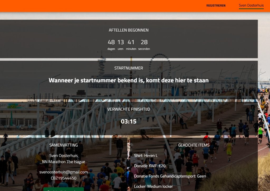 Startbewijs Den Haag Marathon + Locker, Overige merken, Overige typen, Nieuw, Ophalen of Verzenden