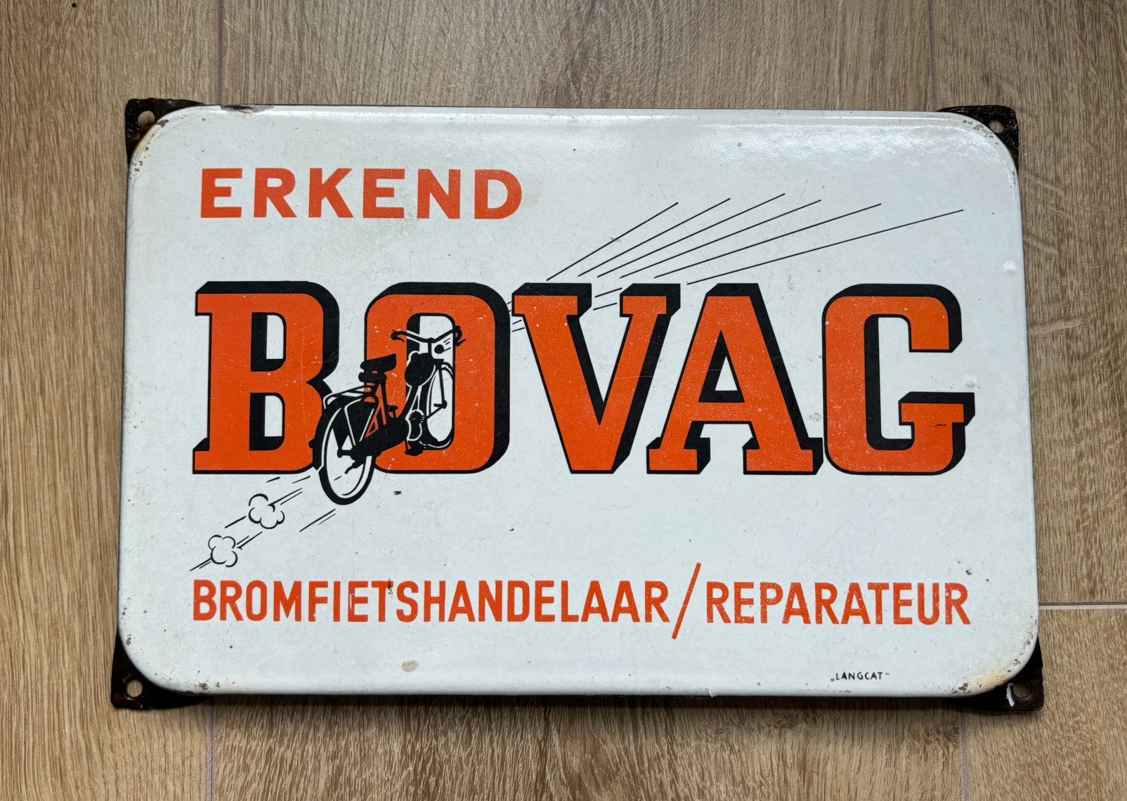 Emaille reclamebord Bovag Bromfietshandelaar -Langcat, Ophalen of Verzenden, Gebruikt, Reclamebord
