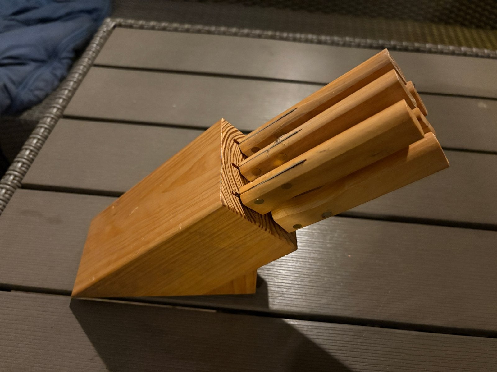 Messenblok met 6 messen met houten handvat, Gebruikt, Bestekset, Ophalen of Verzenden, Messenset