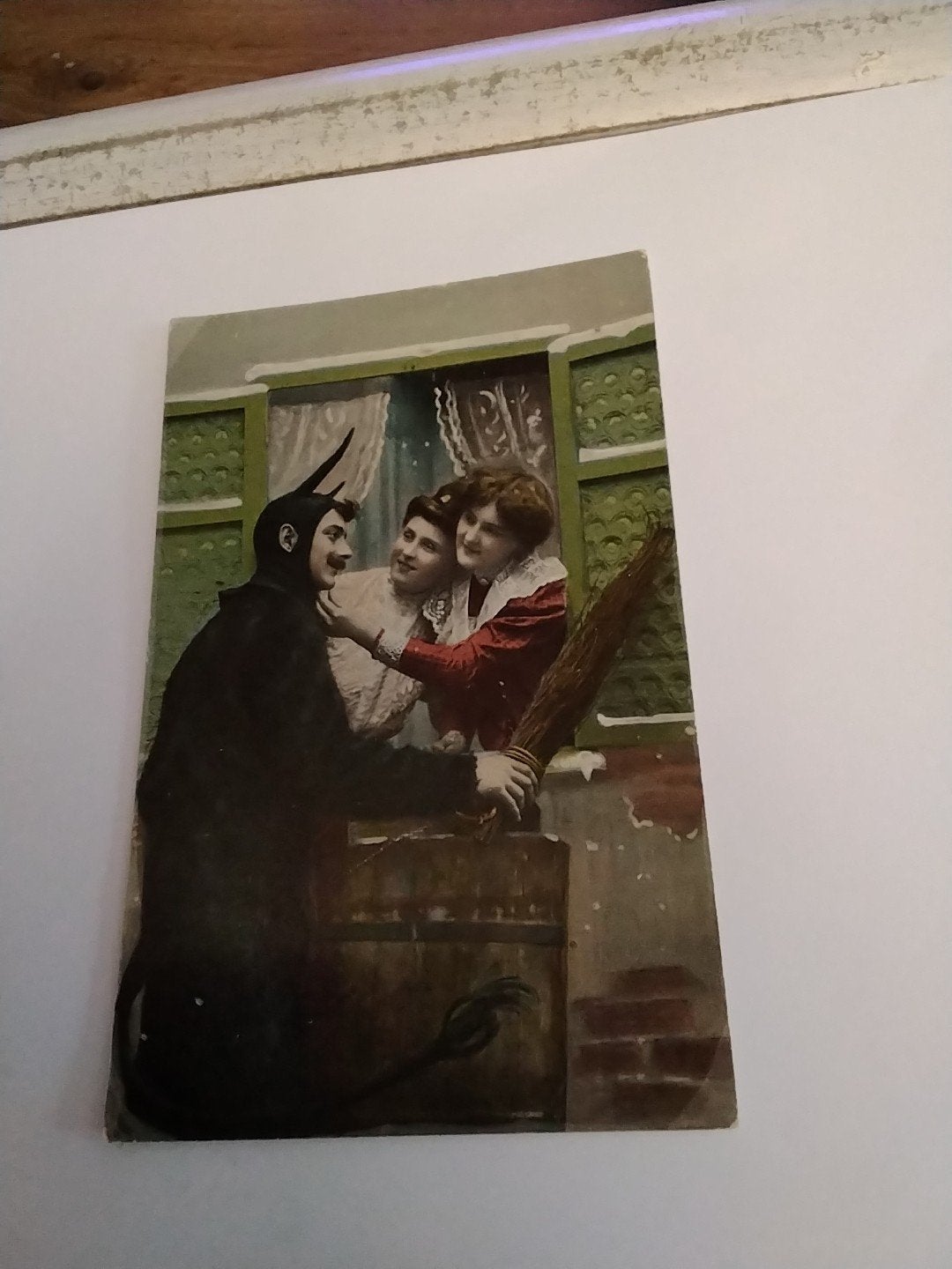 Oude ansichtkaart: Duivel en dames, gestempeld 1928, Verzamelen, Ophalen of Verzenden