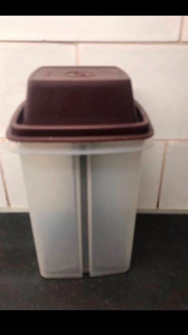 Tupperware zuurpot augurkenpot pot bus trommel met liftje, Gebruikt, Bruin, Met compartimenten, Ophalen of Verzenden