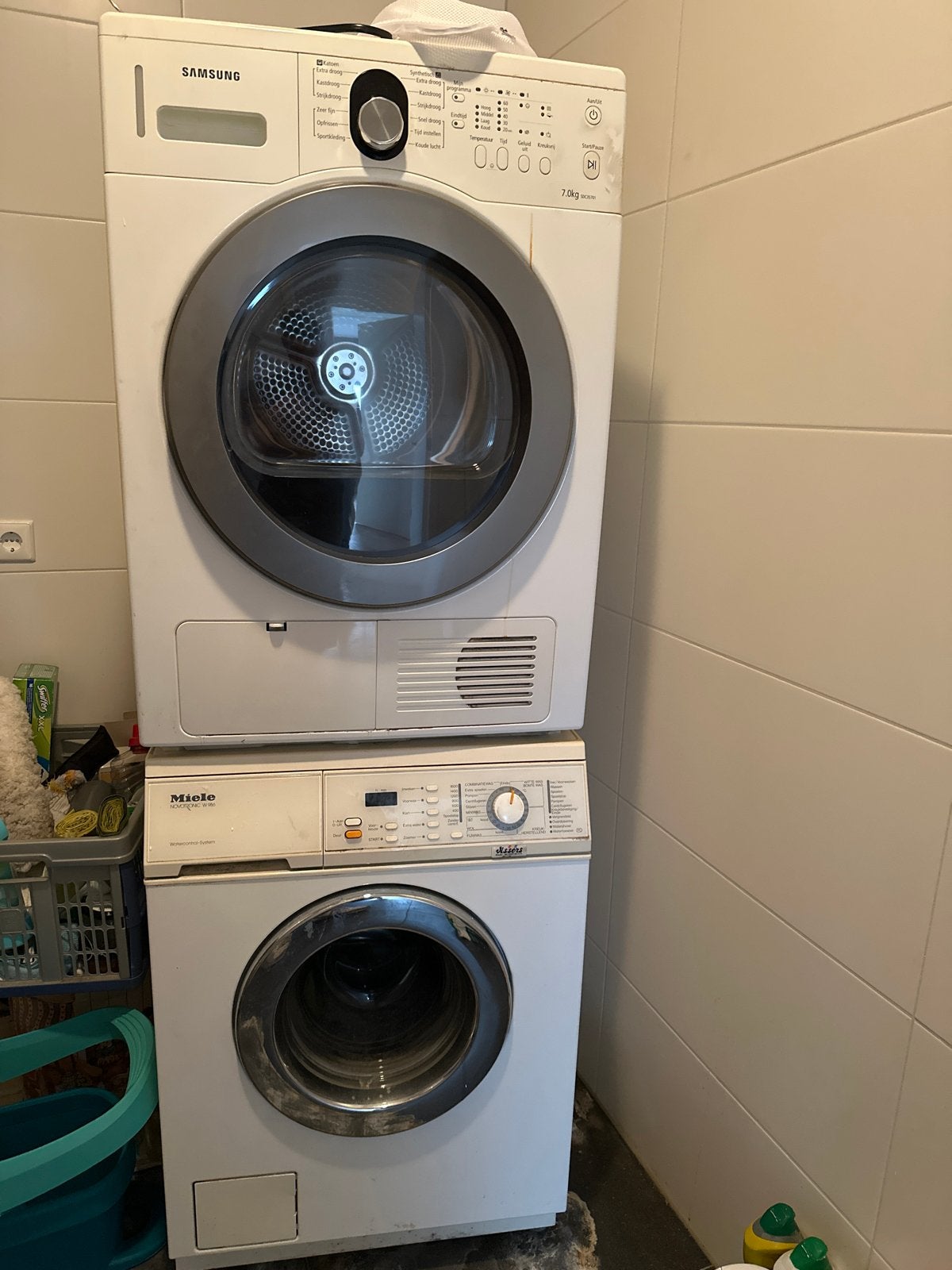 Wasmachine Miele Novotronic W986 en Samsung droger 7.0kg, Witgoed en Apparatuur, Ophalen, 6 tot 8 kg, Gebruikt, Voorlader