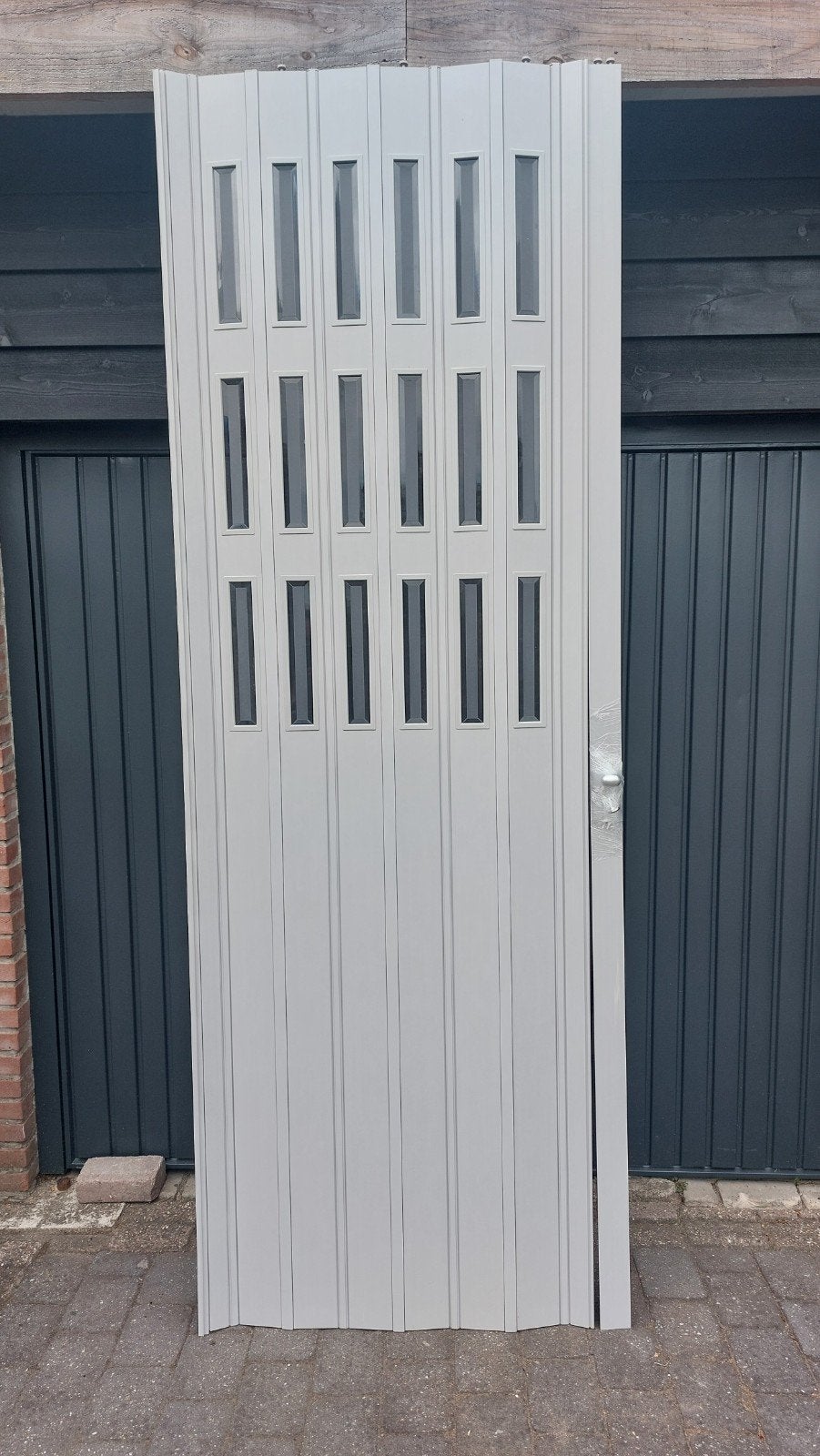 Vouwdeur grijs met glas, Ophalen, 80 tot 100 cm, 215 cm of meer, Binnendeur