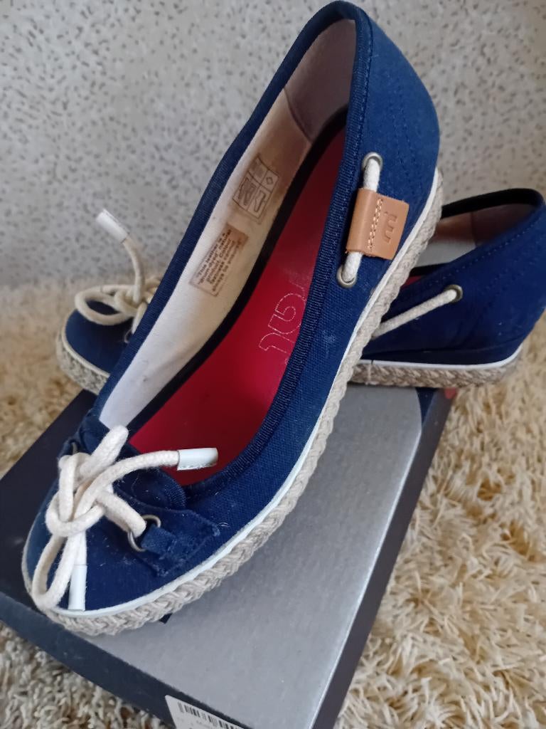 Mistral bootschoen in navy white wedge 39, Schoenen met lage hakken, Gedragen, Verzenden, Blauw