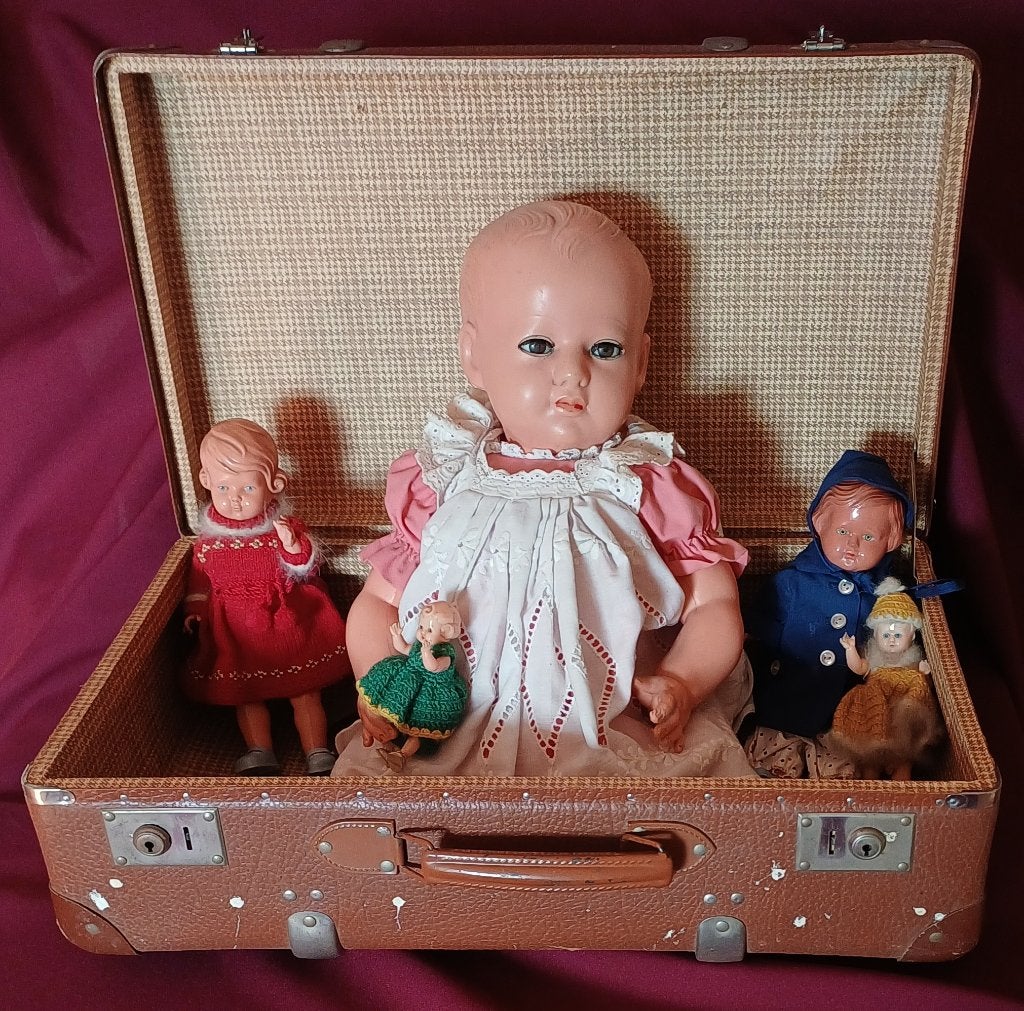 5 poppen uit jaren 50' 58 -29-26-15-12 cm, Antiek en Kunst, Ophalen of Verzenden