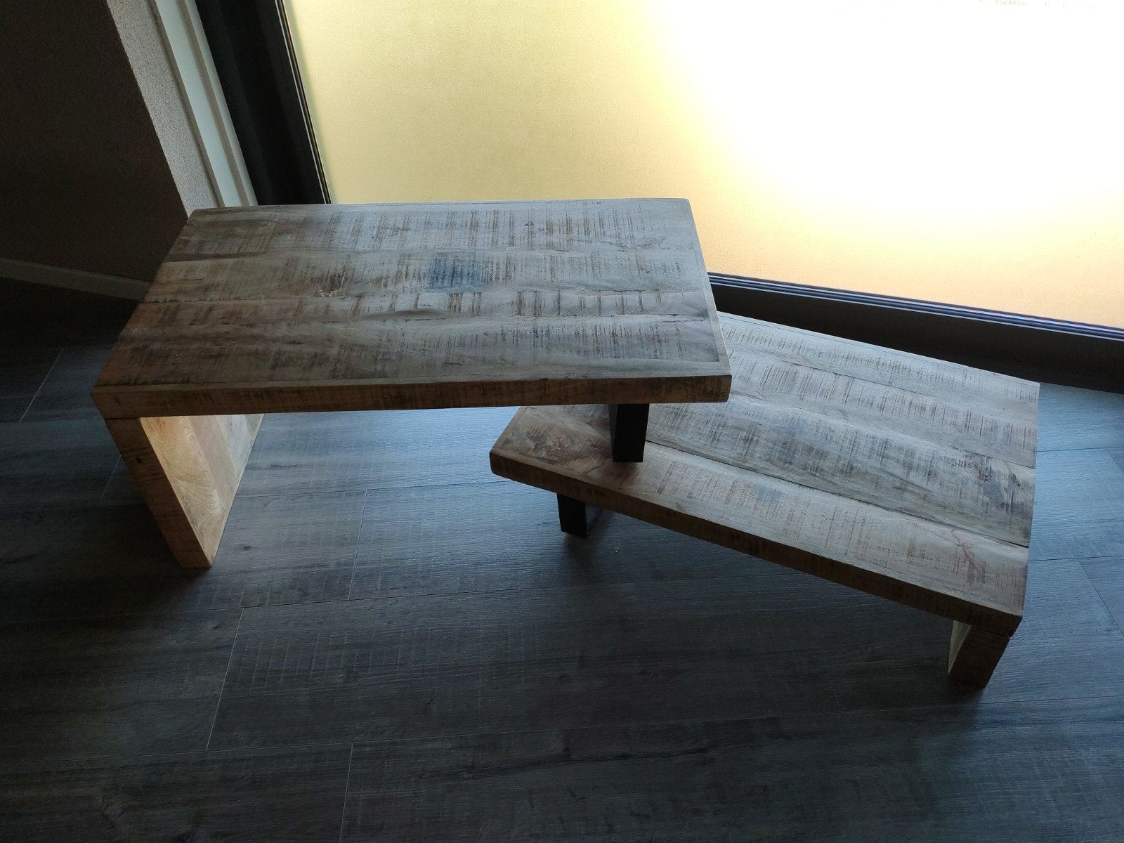 Salontafel set mangohout 50x130 cm - Speels of strak, 50 tot 100 cm, Modern/industieel, Zo goed als nieuw, Minder dan 50 cm